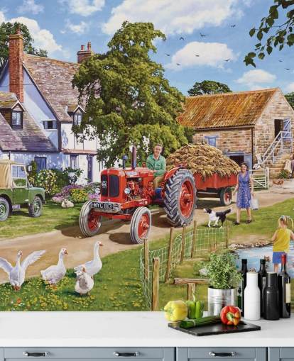 farmyard with geese and ducks wallpaper