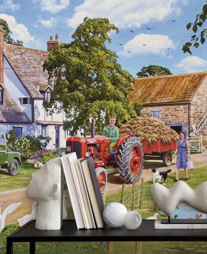 farmyard with geese and ducks wallpaper