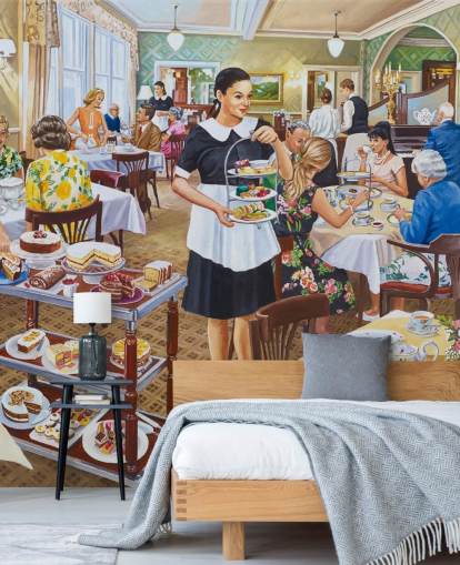 traditionel tesalon, der serverer eftermiddagste tapet