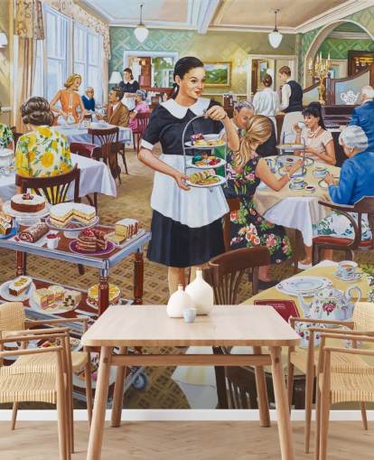 traditionelle Teestube, die Nachmittagstee serviert, Tapete