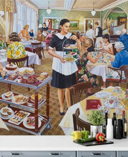 traditional tearoom serving afternoon tea wallpaper