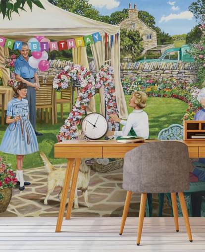 21e anniversaire dans le papier peint de jardin