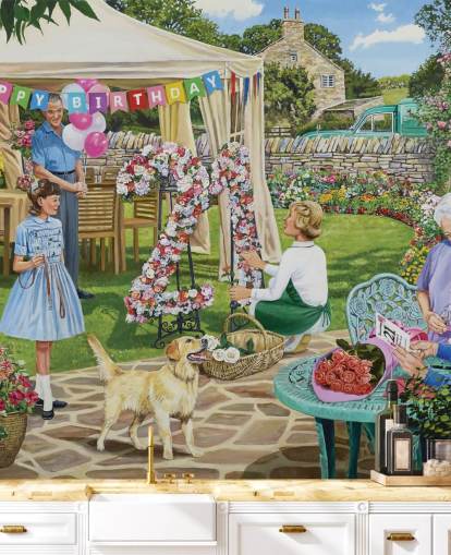 21e anniversaire dans le papier peint de jardin