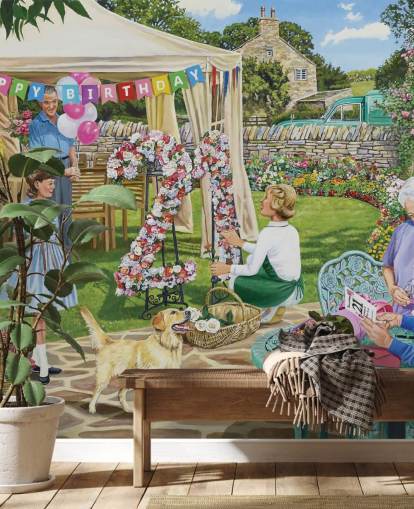 21e anniversaire dans le papier peint de jardin