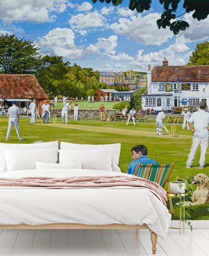 painting of cricket green and people watching in deck chairs wallpaper painting of cricket green and people watching in deck chairs wallpaper