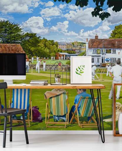 målning av cricketgrön och människor tittar på solstolar tapet målning av cricketgrön och människor tittar på solstolar tapet