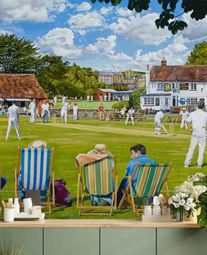 pittura di cricket green e persone che guardano su sedie a sdraio carta da parati pittura di cricket green e persone che guardano su sedie a sdraio carta da parati