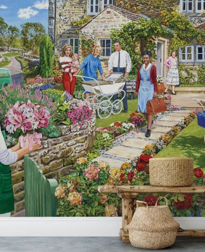 glückliche Szene der neuen Mama bei Cottage Wallpaper