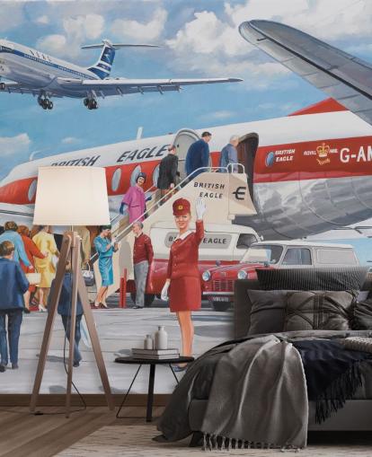 red air hostess waving by plane wallpaper red air hostess waving by plane wallpaper