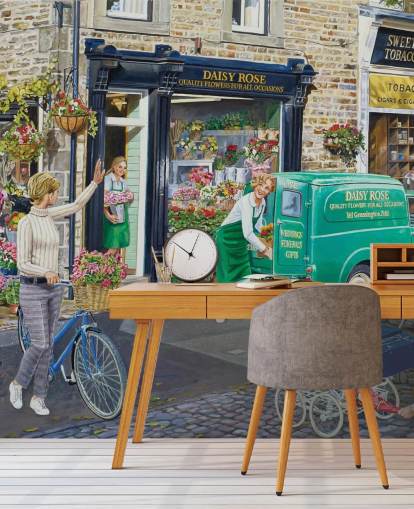 peinture rétro colorée de papier peint de magasin de fleuriste