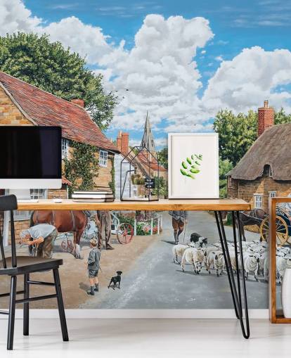 old fashioned village wallpaper