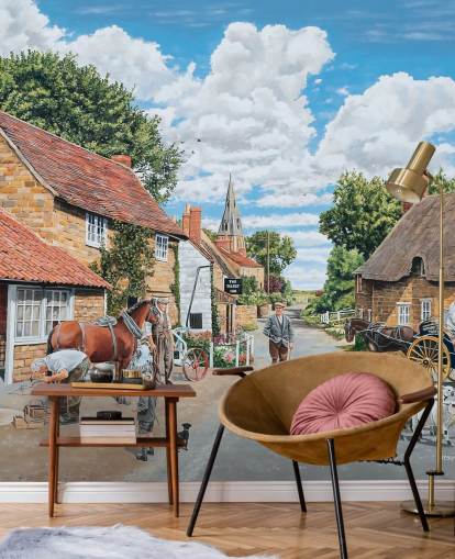 old fashioned village wallpaper