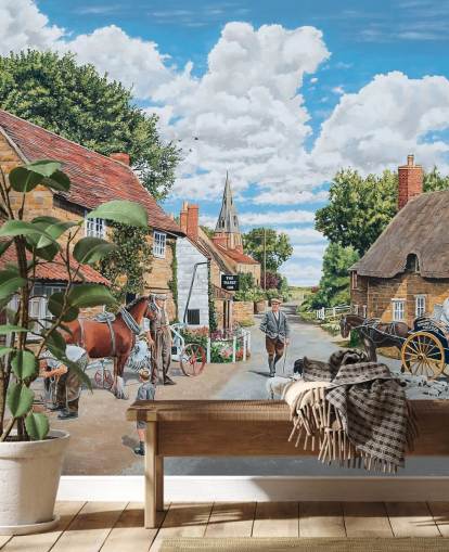 old fashioned village wallpaper