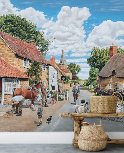 old fashioned village wallpaper