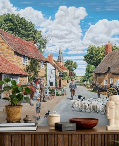 old fashioned village wallpaper