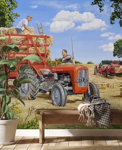 red tractor full of hay with farmers wallpaper red tractor full of hay with farmers wallpaper