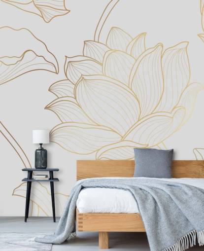 papel pintado floral blanco y dorado