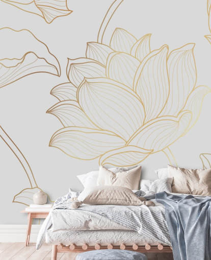 white and gold floral wallpaper