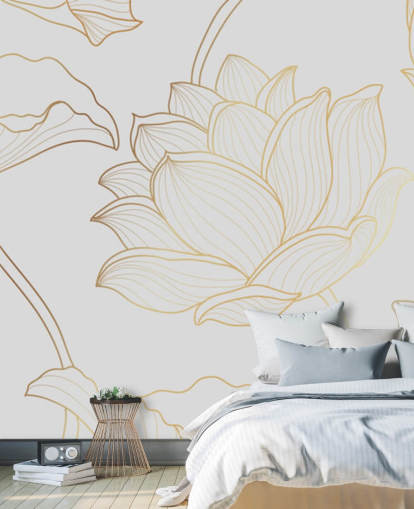 papel pintado floral blanco y dorado