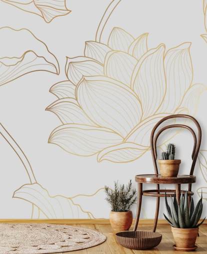 papel pintado floral blanco y dorado