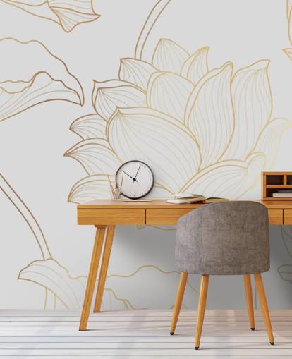 hvid og guld blomster tapet