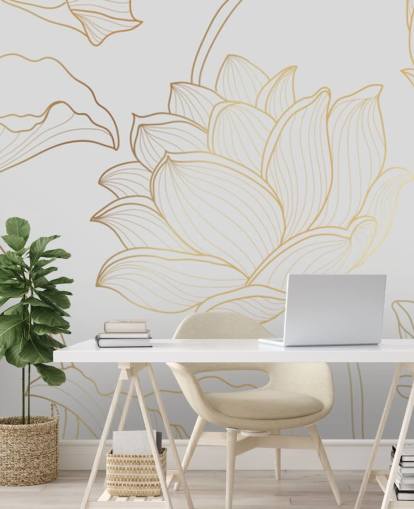 papel pintado floral blanco y dorado