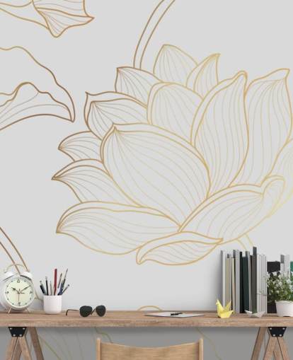 papel pintado floral blanco y dorado