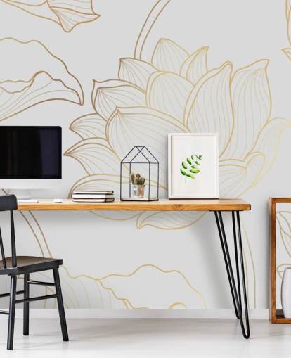 papel pintado floral blanco y dorado