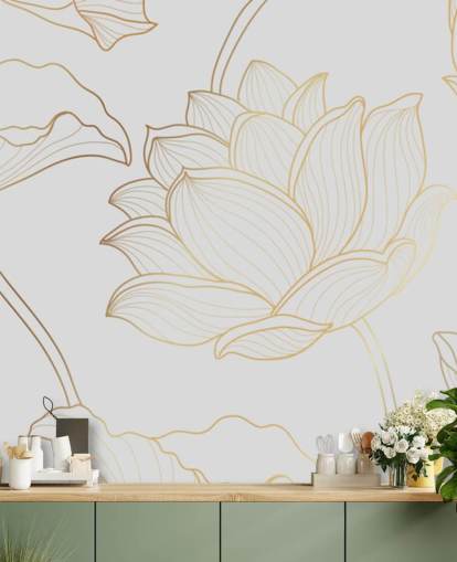 white and gold floral wallpaper