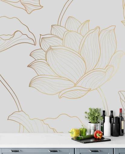 papel pintado floral blanco y dorado