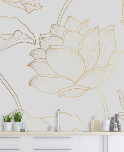 hvid og guld blomster tapet