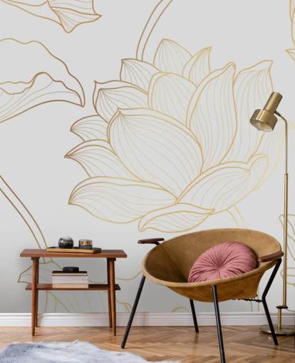 hvid og guld blomster tapet