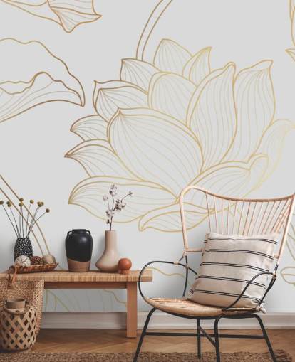 papel pintado floral blanco y dorado papel pintado floral blanco y dorado