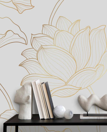 papel pintado floral blanco y dorado