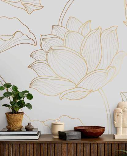 weiße und goldene Blumentapete