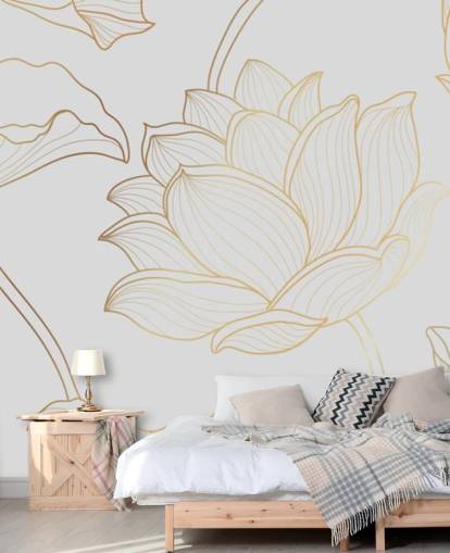 weiße und goldene Blumentapete