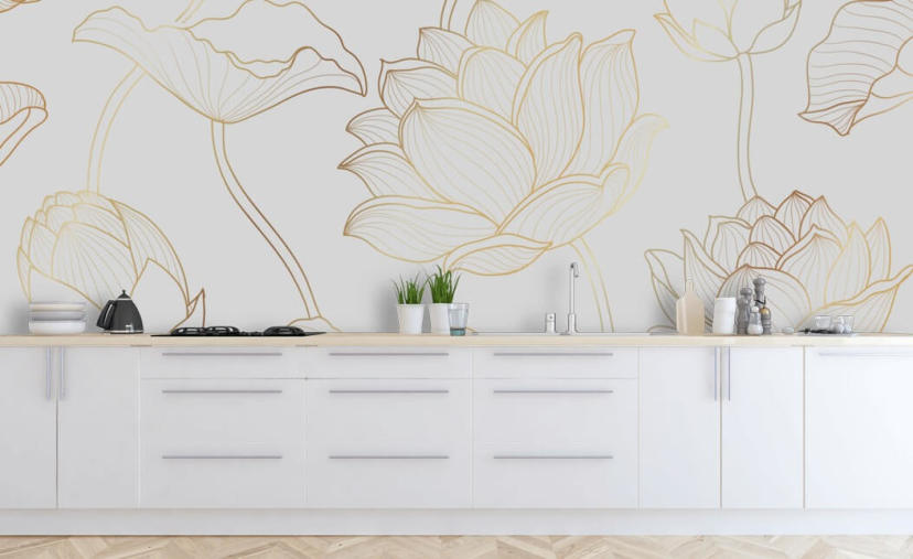 white and gold floral wallpaper