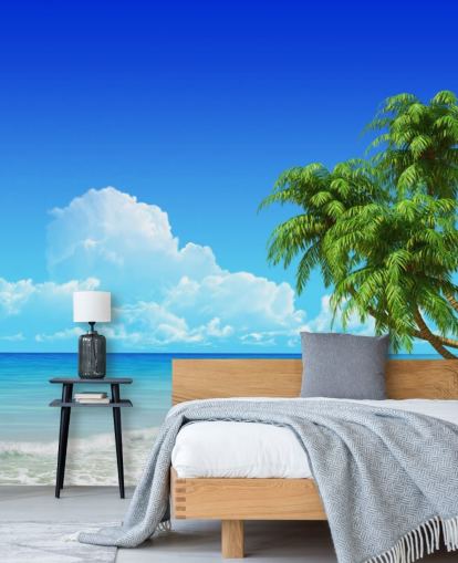 Papel de Parede de Palmeira Drapeado Sobre White Beach Papel de Parede de Palmeira Drapeado Sobre White Beach
