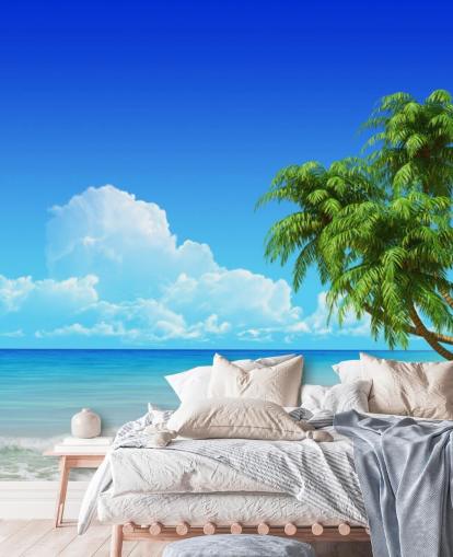 Palm Tree Draped Over White Beach Wallpaper