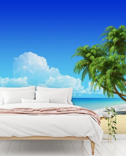 Papel pintado de palmera sobre playa blanca
