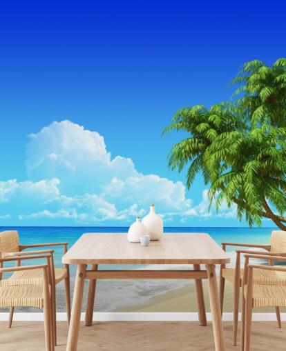 Palm Tree Draped Over White Beach Wallpaper Palm Tree Draped Over White Beach Wallpaper