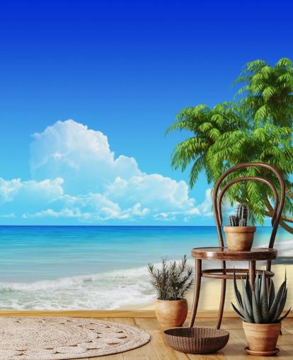 Papel pintado de palmera sobre playa blanca