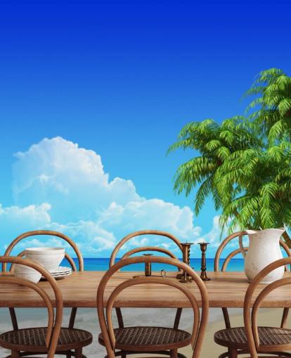 Palm Tree Draped Over White Beach Wallpaper