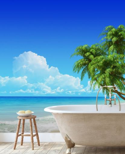 Palm Tree Draped Over White Beach Wallpaper