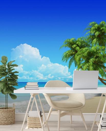 Carta da parati con palme drappeggiate sulla spiaggia bianca Carta da parati con palme drappeggiate sulla spiaggia bianca