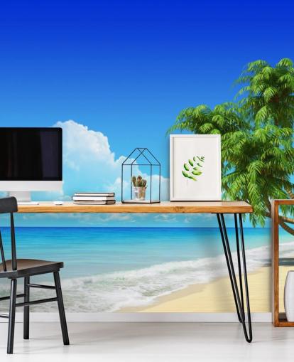 Palm Tree Draperet Over Hvid Strand Baggrund Palm Tree Draperet Over Hvid Strand Baggrund