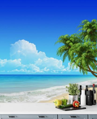 Palm Tree Draped Over White Beach Wallpaper