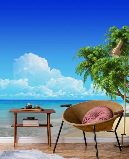 Carta da parati con palme drappeggiate sulla spiaggia bianca Carta da parati con palme drappeggiate sulla spiaggia bianca