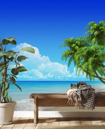 Palm Tree Draped Over White Beach Wallpaper