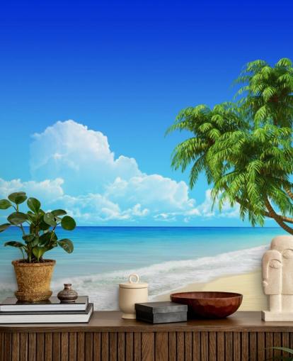 Palm Tree Draped Over White Beach Wallpaper